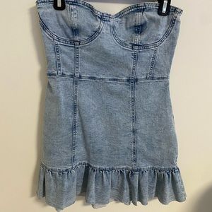 Strapless and stretchy denim dress